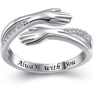 Women S925 Sterling Silver Hug Rings Hand Open Promise Always with You